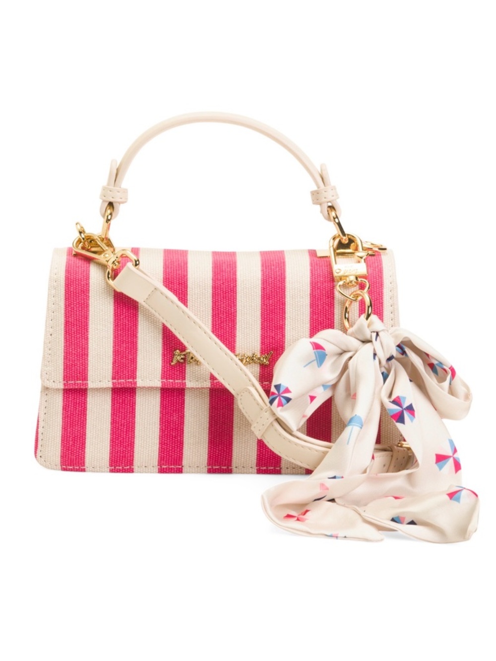 Betsey Johnson Jules Striped Satchel Crossbody with Beach Ball Scarf NWT